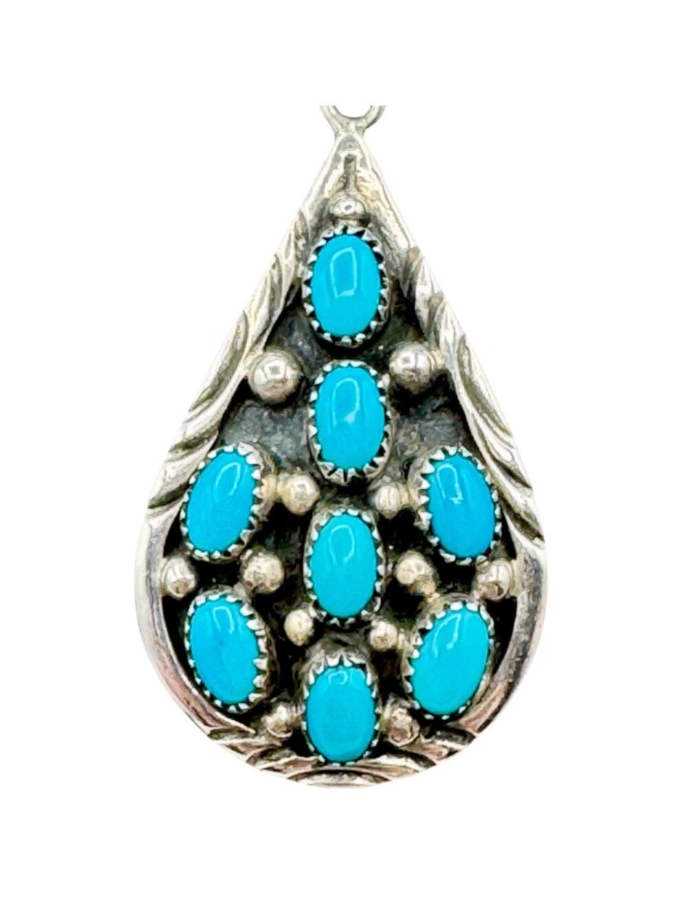 Vintage Sterling Silver Turquoise Teardrop Pendant Sawtooth Bezel Signed NG - Picture 9 of 15